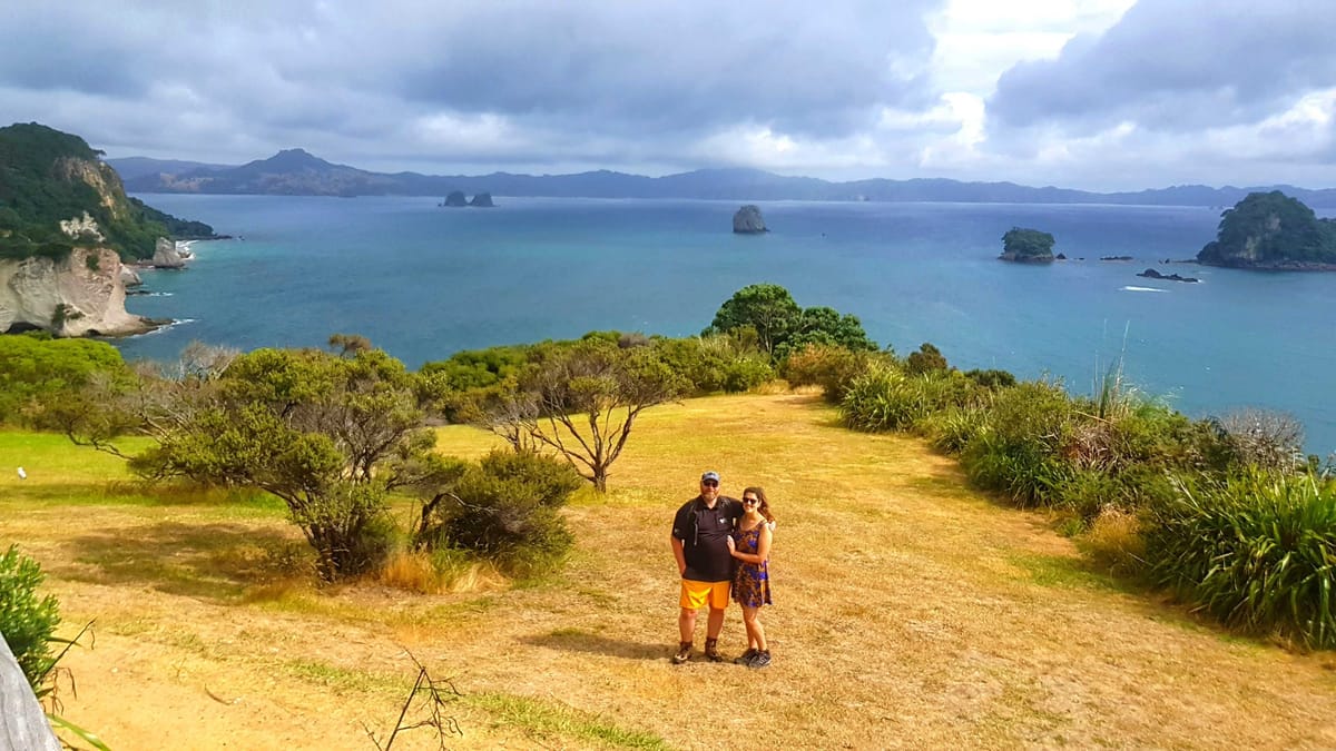 Laura and Tom enjoying the views on the Cathedral Cove Walkway